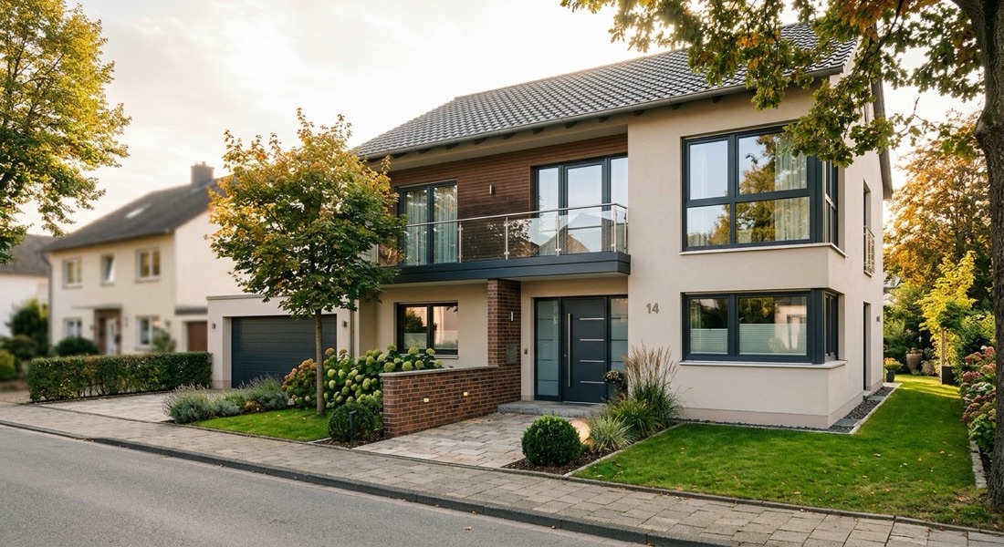 Neue Aluminium-Haustür in einem Einfamilienhaus in Essen